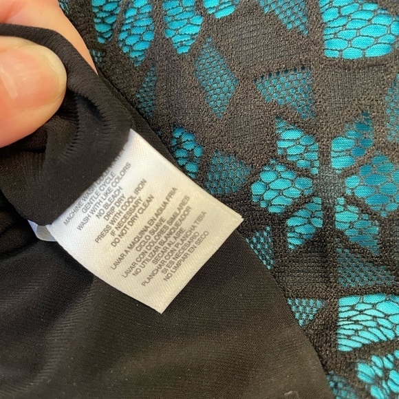 New with Tags Anne Klein Black Stretchy Sleeveless Floral Turquoise Dress Sz 14 - Picture 11 of 11